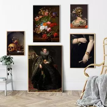 Темная академия, эстетическое настенное художественное украшение, картины, античный цветок, череп, книги, принты плакатов, винтажный готический декор для колледжа 21X30cm No Frame