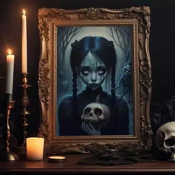 Темная Академия Искусство Жуткий Череп Кукла Плакаты Для Гостиной Домашний Декор Готическая Кукла-Призрак Холст Картина Настенное Искусство Без Рамки 21*30cm