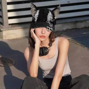 Темная джинсовая бейсболка в стиле панк, регулируемая, потертая, джинсовая кепка с металлом B