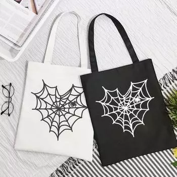 Темная холщовая сумка в стиле Харадзюку с паутиной, сумка для покупок, повседневная готическая женская сумка с мультяшным принтом, большая вместительная сумка на плечо Ulzzang для девочек 24*26cm