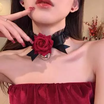 Темная ночная роза Красная роза Ожерелье Женский чокер с шипами Новогодний воротник Фото наряд Аксессуары