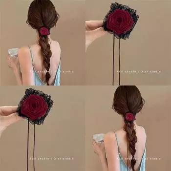Темная ночная роза ретро кружевной цветок веревка для волос темный ветрозащитный ремешок повязка на голову двойного назначения ключичная цепочка заколка для волос для путешествий красный