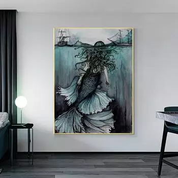 Темная русалка картина с принтом на холсте фантастический настенный художественный постер океанское существо корабль картина для подарка гостиная домашний декор Cuadros 21x30cm No Framed