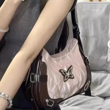 Темная, сладкая и прохладная сумка для подмышек Hot Girl, ретро-бабочка, контрастная женская сумка для мотоцикла, новая американская сумка через плечо на одно плечо