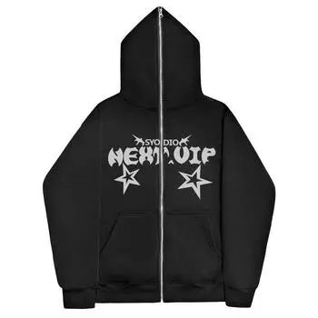 Темная спортивная рубашка, мужская толстовка с капюшоном, готическая толстовка Harajuku большого размера с принтом пентаграммы на молнии M