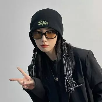 Темная вязаная шерстяная шапка для мужчин и женщин на осень и зиму в стиле ретро, хипстерская шапка с косами, для холодной погоды, чтобы согреться One size (large elasticity) хаки