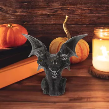 Темная злая трехголовая статуя кота Хэллоуин Скульптура Декор Легкий черный