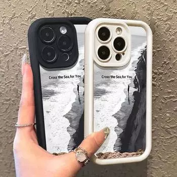 Темно-черный морской узор силиконовый чехол для телефона iPhone 16 Pro Max 15 Plus 14 Pro 13 12 11 XS защита линз матовый противоударный мягкий бампер TPU iPhone 16 чёрный