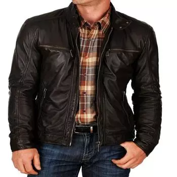 Темно-коричневая мужская куртка из натуральной кожи Noora