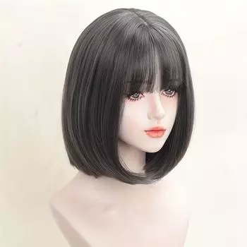 Темно-коричневый парик Боб с челкой Короткие парики брюнетки для женщин Синтетические парики Боб для косплея Вечеринка 12 дюймов