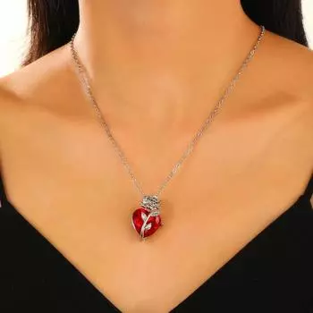 Темно-красное искусственное хрустальное ожерелье с подвеской в виде розы для женщин с цирконием и сердцем золотистый