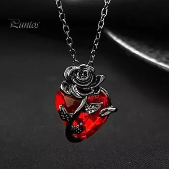 Темно-красное искусственное хрустальное ожерелье с подвеской в виде розы для женщин, колье в виде цветка с сердечком из циркония, готическое панк-украшение для свиданий, повседневной носки, банкета, вечеринки чёрный