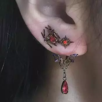 Темно-красные серьги в форме сердца и паутины для женщин на осень/зиму Alloy (Material)