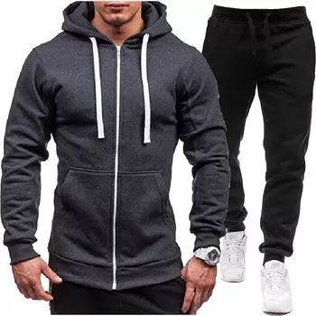 Темно-серый 2024 Новый Повседневный Толстовка Молния С Капюшоном Толстовка Куртка Мужской Однотонный Кардиган Спортивный Мужской Комплект Толстовки S темно-синий