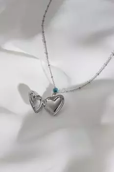 Темно-синее эмалированное ожерелье серебряного цвета с сердечком, подходящее для двустороннего использования