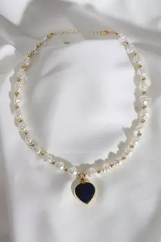 Темно-синее жемчужное ожерелье с сердечком и жемчугом