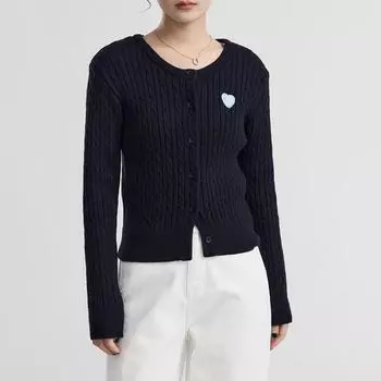 Темно-синие кардиганы в стиле преппи с длинными рукавами и вышивкой в виде сердца, женские свитера, пальто, топы, корейская мода L темно-синий