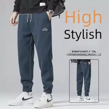 Темно-синие мужские повседневные брюки на шнурке – удобные, универсальные, свободного кроя для весны и осени XL (140 jin) верблюд