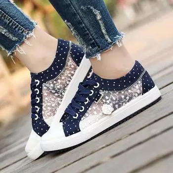 Темно-синие сетчатые кроссовки для девочек, школьная вулканизированная обувь, женские плимсоллы, летние кроссовки, женские парусиновые кроссовки CN 36