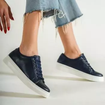 Темно-синие женские кожаные кроссовки из натуральной кожи