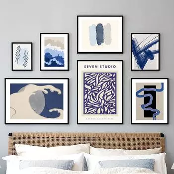 Темно-синий абстрактный цветок геометрические линии волны плакаты и принты настенная живопись на холсте для гостиной декоративные картины A4 21X30cm No Framed