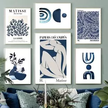 Темно-синий абстрактный Матисс Уильям Моррис, настенная художественная печать, холст, картина, Франция, цветы, плакаты на скандинавскую тему, Декор, фотографии для гостиной A4 21X30cm No Framed