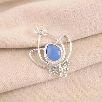 Темно-синий камень «кошачий глаз» Ювелирные изделия из стерлингового серебра 925 пробы Ручная работа Цепочка Подвеска PP-38-46