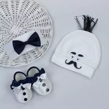 Темно-синий комплект обуви для маленьких мальчиков из 3 предметов подарочной шляпы с бабочкой