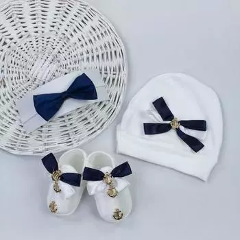 Темно-синий комплект обуви для маленьких мальчиков из 3 предметов подарочной шляпы с бабочкой