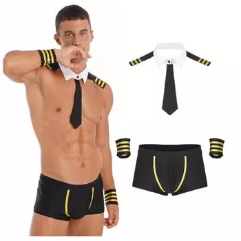 Темно-синий матрос капитан галстук манжеты косплэй наряд капитан косплей костюм для вечеринки сексуальная униформа шорты-боксеры комплект XXL