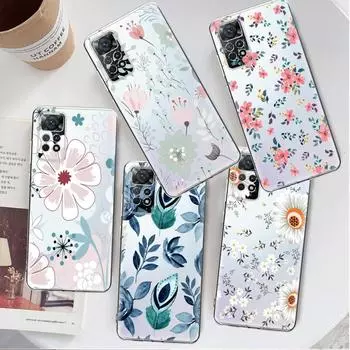 Темно-синий прозрачный чехол с цветочным принтом для Xiaomi Redmi Note 12 7 8 9 8t 11t 8 10 Pro 9s 10s 11 11s для Mi 9a 9 9c 9t 10 10c K40 Redmi Note 10S