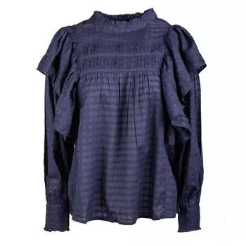 Темно-синяя блузка с рюшами сомуа и воротником-стойкой Женское LA PETITE ETOILE L темно-синий