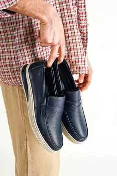 Темно-синяя мужская кожаная повседневная обувь из натуральной кожи