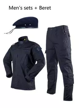 Темно-синяя рабочая одежда, костюм из рипстопа, блузка и брюки, комплект полицейской униформы безопасности с армейским шерстяным беретом XS