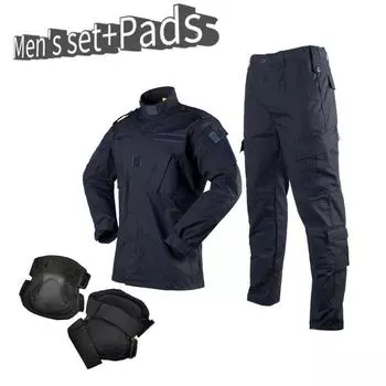 Темно-синяя рабочая одежда, костюм в рубчик, блузка, брюки, комплект полицейской униформы безопасности с черными тактическими наколенниками, комплект XS