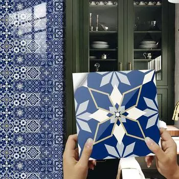 Темно-синяя ретро-плитка, настенная наклейка, кухонный фартук, маслостойкая ванная комната, холодильник, шкаф, декоративные обои, художественные обои 10cmX10cmX10pcs