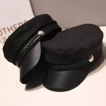 Темно-синяя шляпа, британский шерстяной берет, шляпа художника, универсальная шляпа с плоским верхом Adjustable чёрный