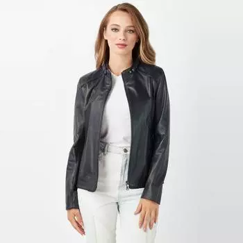 Темно-синяя женская куртка Abra из натуральной кожи темно-синего цвета