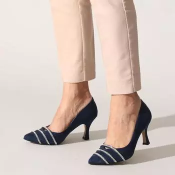 Темно-синяя женская повседневная обувь из замши с камнем Классическая обувь