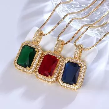 Темно-зеленые квадратные циркониевые подвески ожерелья для женщин Kinel оригинальный дизайн ювелирные изделия
