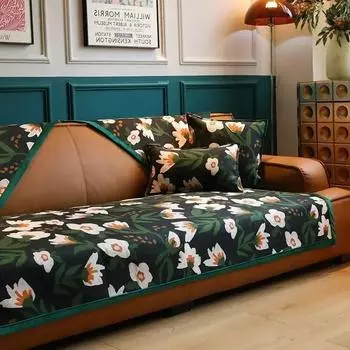 Темно-зеленый коврик для дивана из шенилла с цветочным узором, полотенца для дивана, наволочка, противоскользящий и пылезащитный чехол для дивана, полотенце для спинки 70x70cm 1pcs