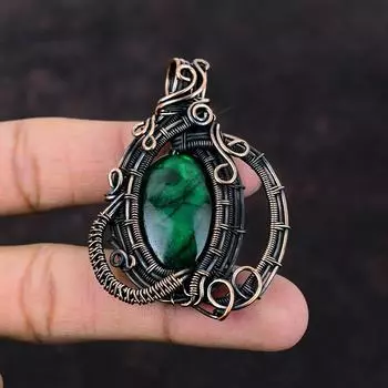 Темно-зеленый огненный кулон из лабрадорита, медная проволока, кулон с драгоценным камнем, изысканные медные украшения, кулон ручной работы, удивительный кулон, подарок для нее