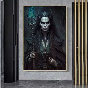 Темное Искусство Ужасы Ведьма Плакаты Для Гостиной Домашний Декор Готический Страшная Женщина Волшебница Холст Картины Настенное Искусство Куадрос Без Рамки 21*30cm