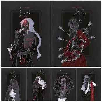 Темное созвездие ведьмы, винтажная настенная живопись маслом, ужас, астрология, волшебство, художественный постер 21cm30cm NoFrame