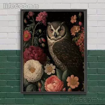 Темный цветочный, кролик, сова, лягушка, волшебное существо, настенное искусство, холст, картина, лесная ведьма, ботанический художественный постер и принт, украшение для дома без рамки 21*30cm