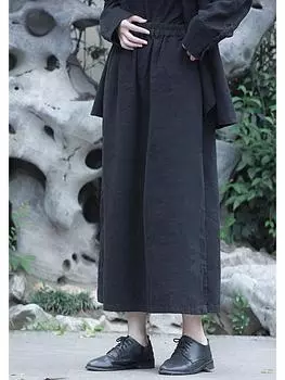 Темный крутой стиль, комплект из миди-юбки и костюма из хлопка и льна с песочной стиркой - 2 цвета One Size