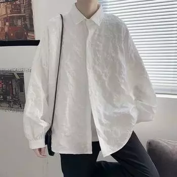 Темный стиль светлый зрелый стиль тисненый плиссированный длинный рукав рубашка куртка для мужчин L белый