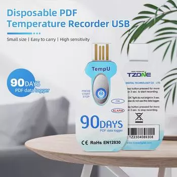 Temp009 Регистратор температуры USB PDF Одноразовый регистратор данных температуры 90 дней Холодовая цепь Temp009