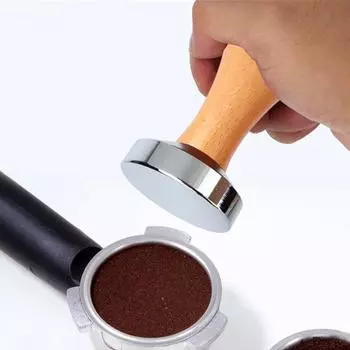 Темпер для кофе с деревянной ручкой, нержавеющая полированная поверхность, многоразовые аксессуары для тампера для эспрессо из нержавеющей стали 51mm