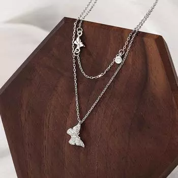 Темперамент Бабочка Двухслойное Ожерелье для Женщин Inns Light Роскошный Маленький и Простой Летний Ошейник Цепь
